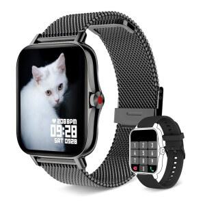 Iaret 여성용 스마트워치(응답 / 전화 걸기), 안드로이드 iOS 휴대폰용 피트니스 트래커 방수 스마트워치 1.7인치 HD 풀터치스크린 활동 트래커 심박수 수면 모니터 페도미터, 블랙