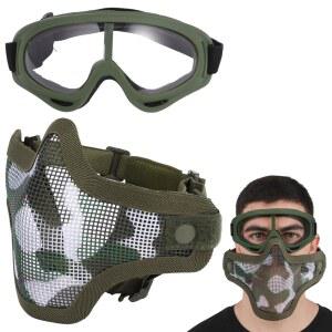팬스포츠 에어소프트 마스크 및 고글 세트, 조절 가능한 스트랩이 있는 전술 하프 페이스 메시 마스크와 야외 게임, 페인트볼, 코스프레 얼굴 보호 장비를 위한