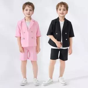 마이클 브레 스티드 오버핏 반팔 반바지 정장 세트.