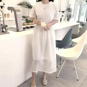 원피스 레이스 호캉스 셀프웨딩 휴양지 밴딩 롱 지퍼 (KYR-WEE90F7)