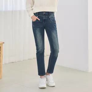 [진마니아]블루 스판 위빙 본딩기모 아치포인트 배기 데님