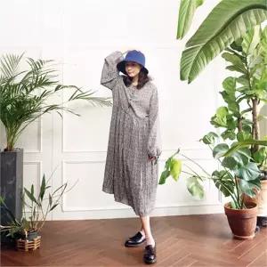 [하프클럽/]로맨틱 소매 리본 플리츠 주름 롱 원피스n902