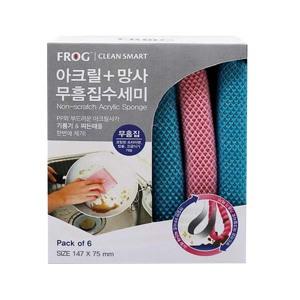 프로그 아크릴 플러스 망사 무흠집 수세미, 6개
