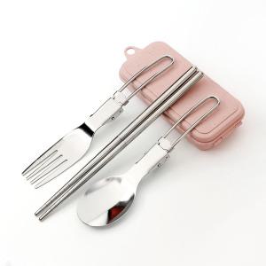 [인쇄옵션] 하이캠핑 접이식 수저 포크 세트 백패킹 젓가락 핑크