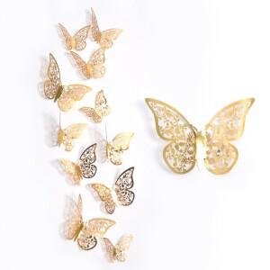 파티 케이크데코 테이블장식 DIY 연말장식 골드 종이 나비데코세트 12개