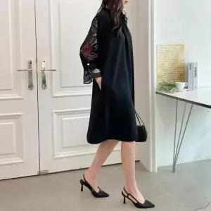 [셀러허브]여자 폴리 만다린 카라 소매 프릴 넥 롱원피스 (S12798959)