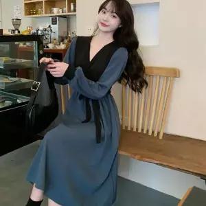 [오노마] ONM 여성 부들 A라인 롱원피스 허리끈 일체형 배색원피스 (S12855589)