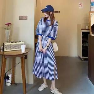 [오노마] ONM 스트라이프원피스 휴양지패션 5부 트임 루즈핏 라운드 (S11877068)