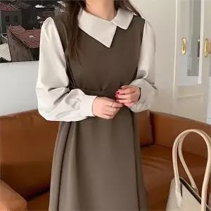 [오노마] ONM 허리끈 포인트 카라 원피스 여대생룩 오피스 롱원피스 (S9720227)