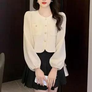 [오노마] ONM 심플 라운드넥 어깨셔링 퍼프소매 크롭 블라우스 (S9869850)