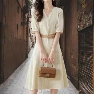 [오노마] ONM 하객룩 데이트룩 여성 자수패턴 브이넥 원피스 (S10764445)