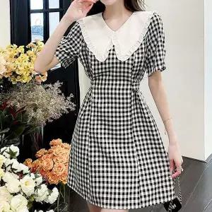 [오노마] ONM 체크패턴 프릴 어깨 셔링 빅카라 원피스 양절개 a라인 (S10682453)