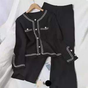 [하프클럽/예쎄](예쎄) (2종SET)파이핑 니트 가디건+니트 팬츠(S3WSE003A)