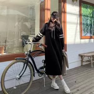 [핑크시슬리] 리드 배색 기모 후드 롱원피스