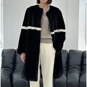 [금강모피]금강 자체제작 페이크퍼 노카라 배색 롱코트 KIL-211 2컬러