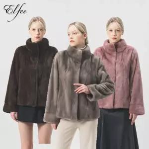 24FW  진도 엘페 휘메일 풀스킨 밍크 케이프코트 - 브라운,실버블루,핑크(EJ12)