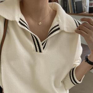 [시크릿라벨] 루즈핏오픈카라넥배색니트