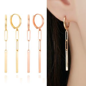 주리에떼 14K 18K 귀걸이 로즈골드 데일리 심플 리사 클립 원터치 드롭 금 귀걸이 여자친구 선물