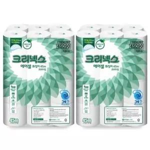 크리넥스 두루마리 화장지 물에 녹는 프리미엄 에어셀 45m (24롤) x 2개