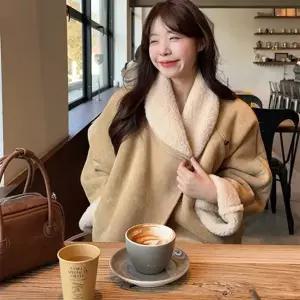 [하프클럽/]마음 겨울 스웨이드 양털 무스탕 숏자켓 오버핏 하프코트 하객