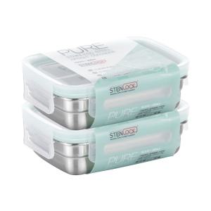 스텐락 국산 스텐밀폐용기 퓨어 직사각 3호 2p세트 350ml