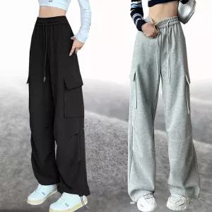 힙제이 기모바지 와이드팬츠 카고바지 스트링 통바지 고무줄 YH141 여성 기모통바지