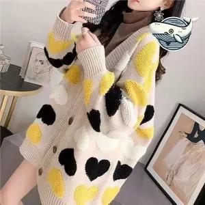 [하프클럽/알티피아]예쁜 패턴 오버핏 도톰 패션 여성 하트 가디건