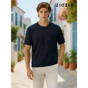 [하프클럽/지오지아]린넨 루즈핏 포켓 반팔 니트 (AED2ER1103)