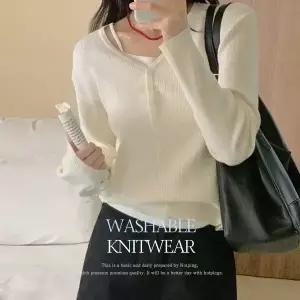 핫핑 [워셔블][보풀DOWN] 언유즈 브이넥 골지 긴팔니트티