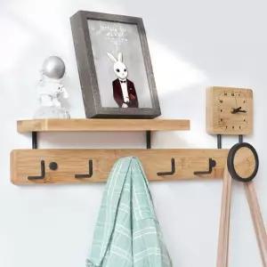 우드 대나무 옷걸이 벽선반 6구 미니시계 후크 (WFHJM2P)