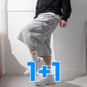 탄탄 와이드 핀턱 카펜터 7부 트레이닝 팬츠 (2장set) / 남자 여자 벌룬 회색 버뮤다 추리닝 반바지