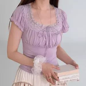 [하프클럽/]여성 키치 사랑스러운 레이스 리본 반팔 슬림 티셔츠