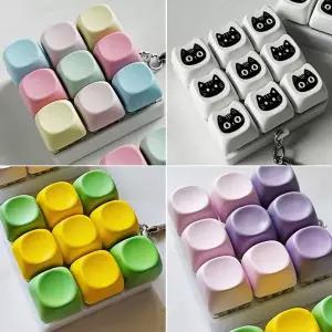 고양이 컬러 큐브 딸깍이 9 키보드 키캡 키링 장난감