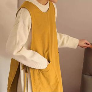 바스락 거리는 가벼운 빅사이즈 시원한 옆트임 앞치마 어린이집 보육교사 카페 애견 미용