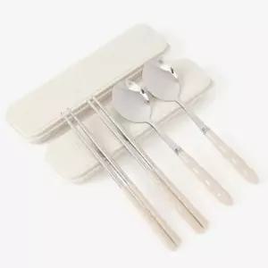 휴대용 수저세트 2p 아이보리 다회용 숟가락 케이스 (WFHH36M)