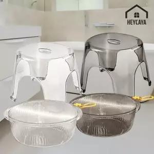 욕실 고리달린 세수대야 의자 세트 대형 투명화이트/그레이