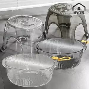 욕실 고리달린 세수대야 의자 세트 소형 투명화이트/그레이