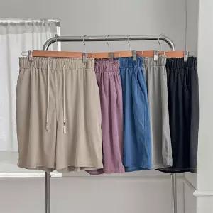 여성 여름 블루 4부 반바지 마감 밴딩 바캉스룩