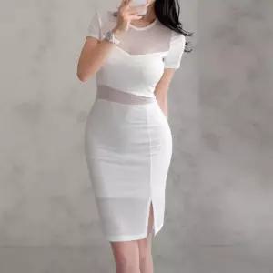 여성 바스트 시스루 사이드 슬릿 반팔 미니 드레스