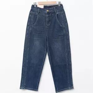 여성 일자핏 절개 9부 청바지 뒷밴딩 진청통팬츠