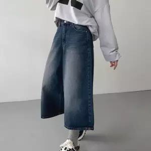 여자 가을 버뮤다데님 박시 와이드 워싱 면 청반바지