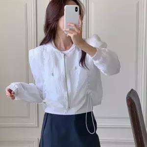 여자 셔링 스트링 크롭 집업 바람막이 후드집업 점퍼