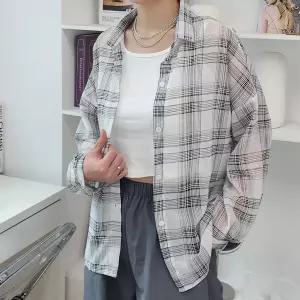 여자 시스루 쉬폰 가을남방 체크 루즈핏 커버업 셔츠