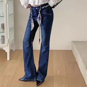 여성 데일리 반다나 스트랩 코튼 부츠컷 청바지