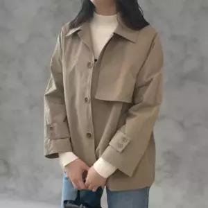 여성 클래식 면 나일론 날개 사파리 짧은 트렌치 코트