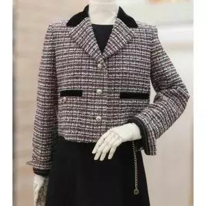 [JJ지고트]벨벳 배색 크롭 트위드 재킷 GNAA0JKR6_DG