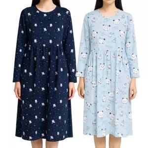 신축성 좋은 피치기모 홈드레스 여성 캐릭터 잠옷 빅사이즈 원피스