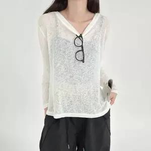 시스루 긴팔 여성 티 커버업 (WFK6954)