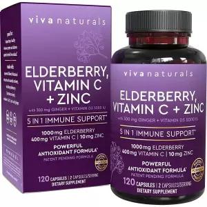 비바 내츄럴스 삼부커스 엘더베리 비타민 C 아연 V.D3 5k IU 생강 120캡슐