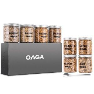 칵테일 스모커를 위한 OGA 천연 우드 칩 - 8가지 맛 파티용, 전기 위스키 스모커 및 스모크 건과 호환되는 패스트 버닝 스모킹 칩, 액세서리 남성용 선물 세트